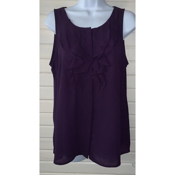 NWT Kenneth Cole Reaction Sz MEDIUM Purple Ruffle Tank Button Front Top Blouse - Picture 3 of 9